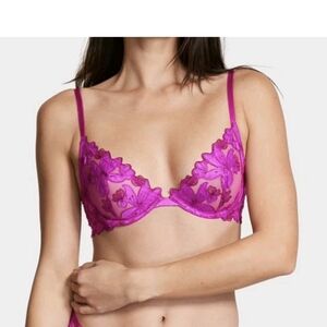 Victoria's Secret Unlined Floral Embroidered Cut Demi Bra Magenta 36D